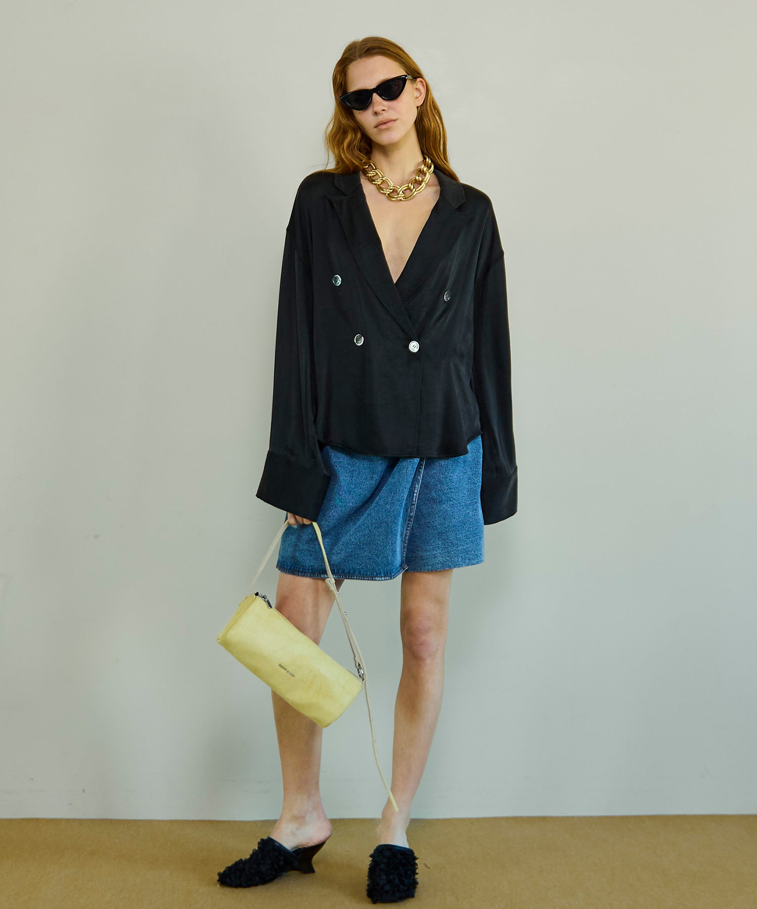 Drape Denim Culotte Skirt