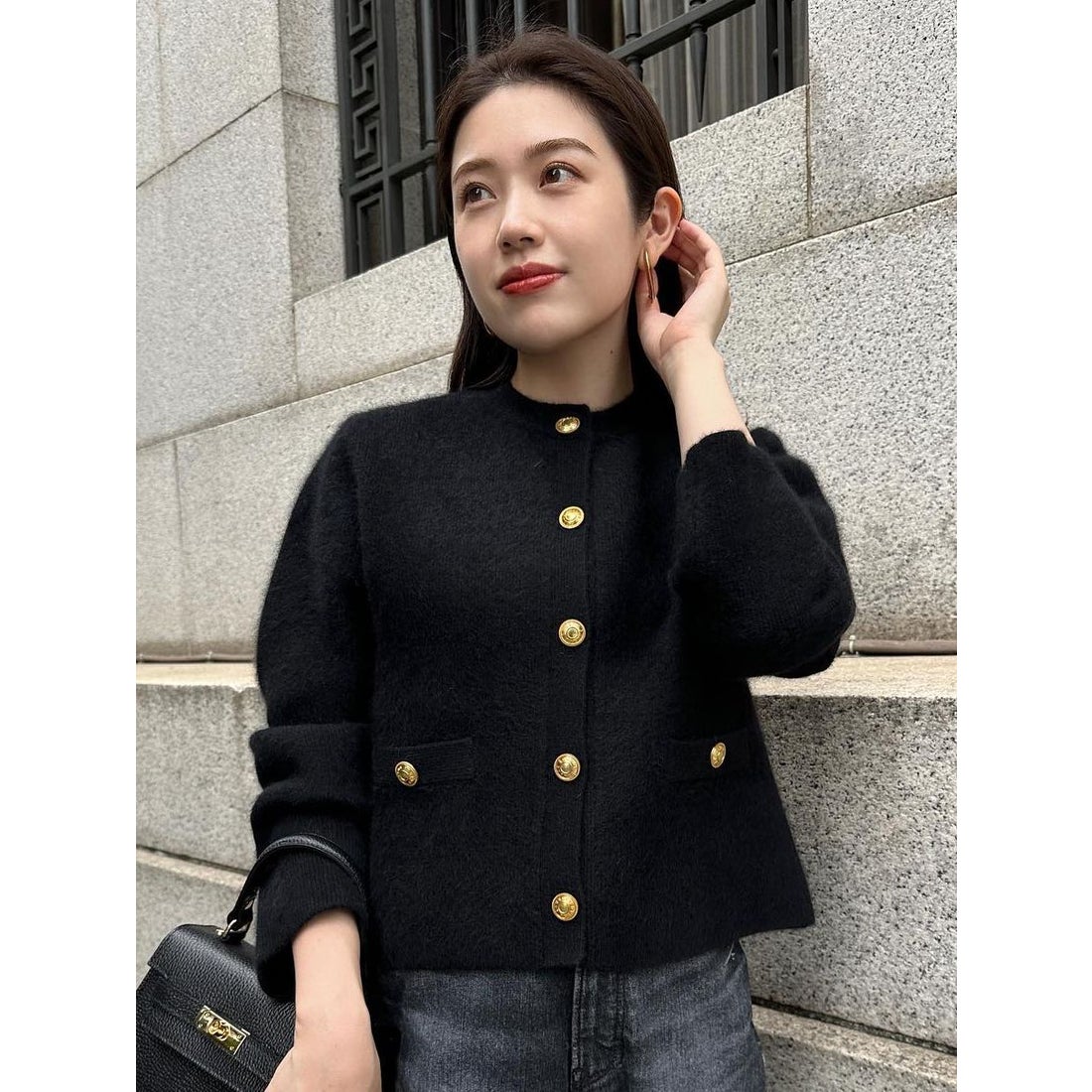 アニュアンス anuans ラクーンブレンドノーカラーニットジャケット