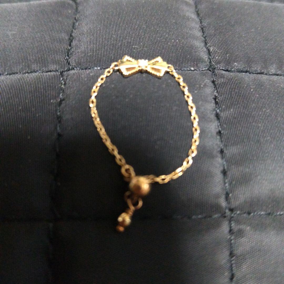 NOJESS ミル打ちダイヤリボンチェーンリング Tiny Motif】K10ダイヤモンドシューチェーンリング（0.02ct）｜リング