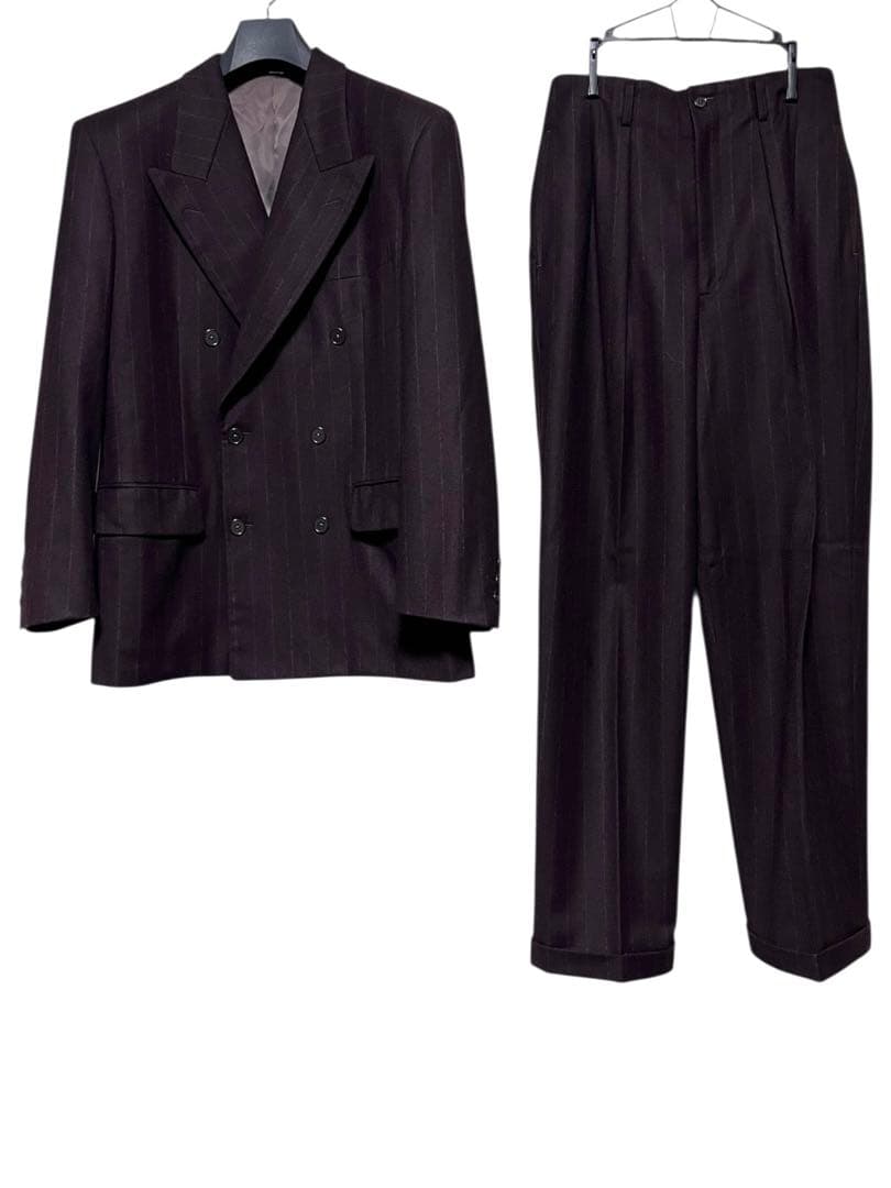 レア　80〜90s タケオキクチ　ストライプダブルウールセットアップ　サイズ2 TAKEO KIKUCHI（タケオキクチ） ダブルスーツ セットアップ テーラード