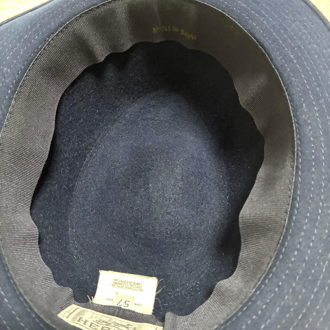 ☆人気☆エルメス ネイビー ウール フェルトハット リボン付き サイズ57